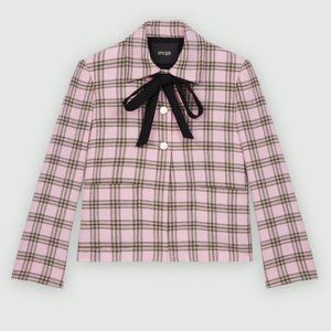 Checked Jacket With Contrasting Necktie In Pink